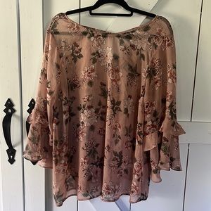 Never worn Torrid Size 2 Sheer Pastel Pink Floral Top with ruffles.
